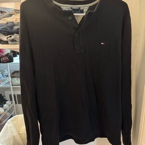 Tommy Hilfiger Men's Black Henley Long Sleeve Shirt